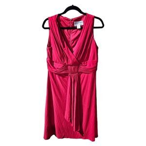 JESSICA HOWARD Red Sleeveless Dress  Ruched Waist - Size 14P